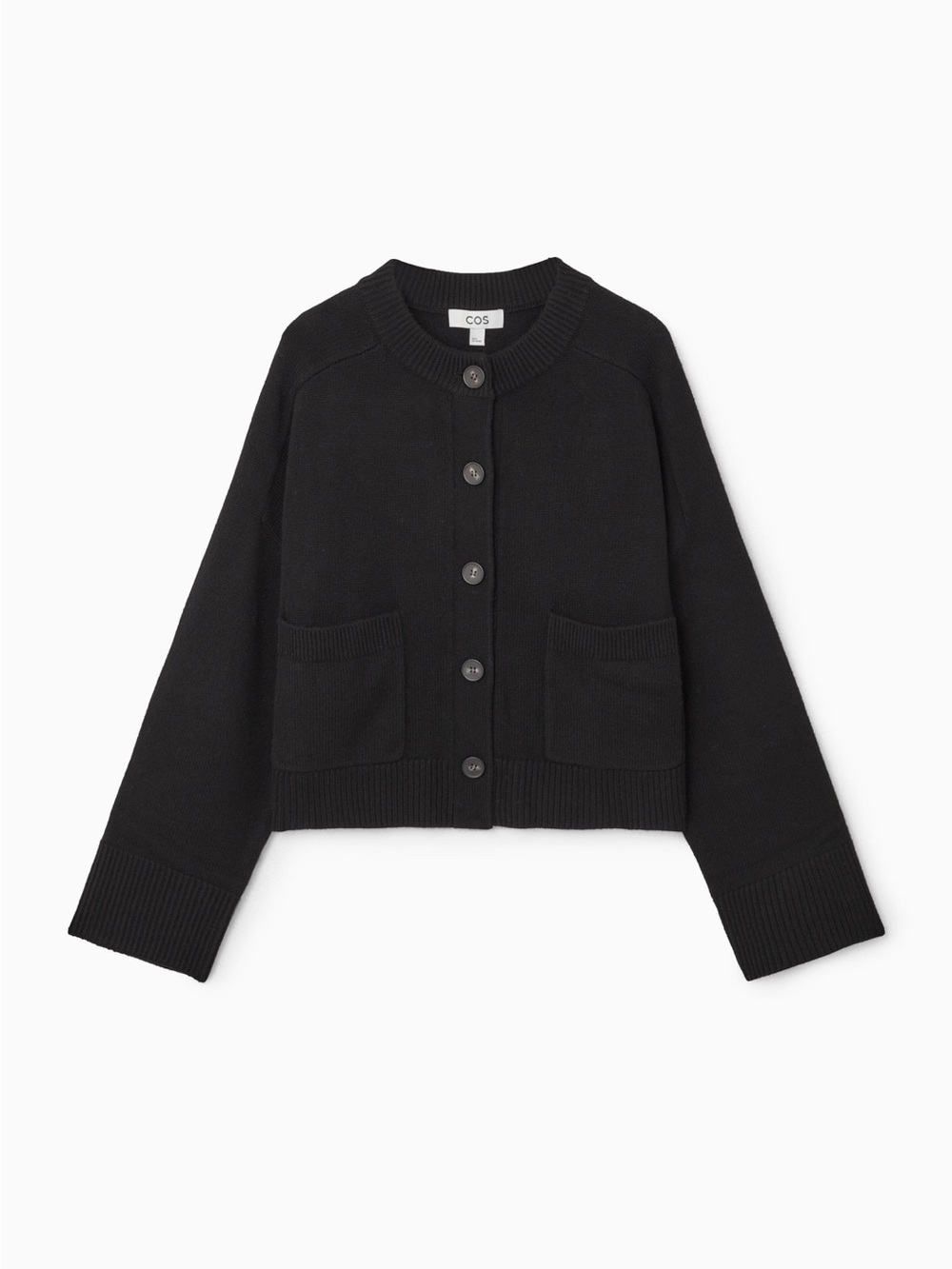COS 100% Wool Black Button-Front Knit Cardigan Jacket